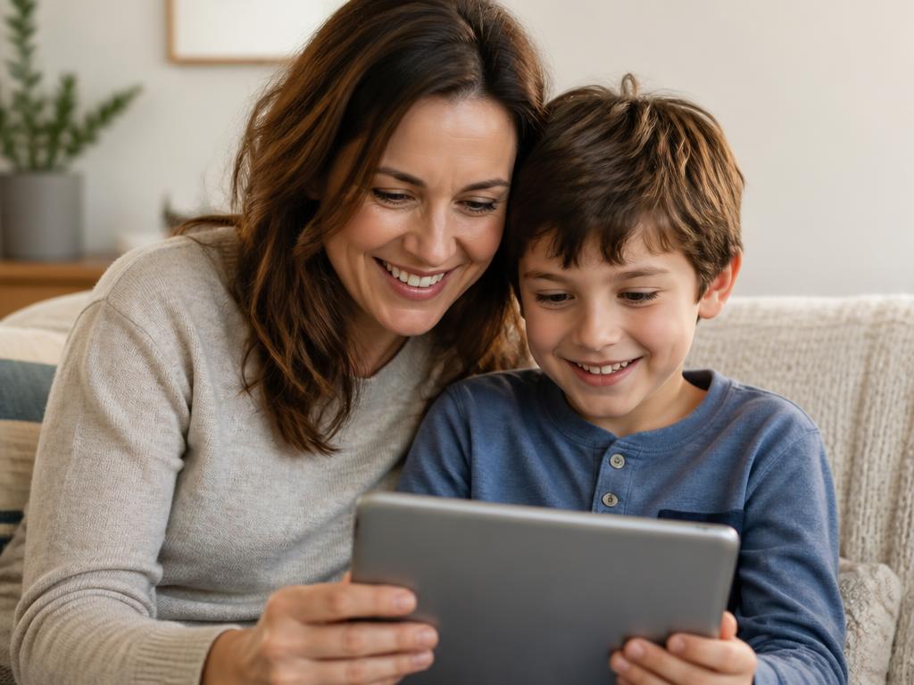 Mother and son using a tablet
